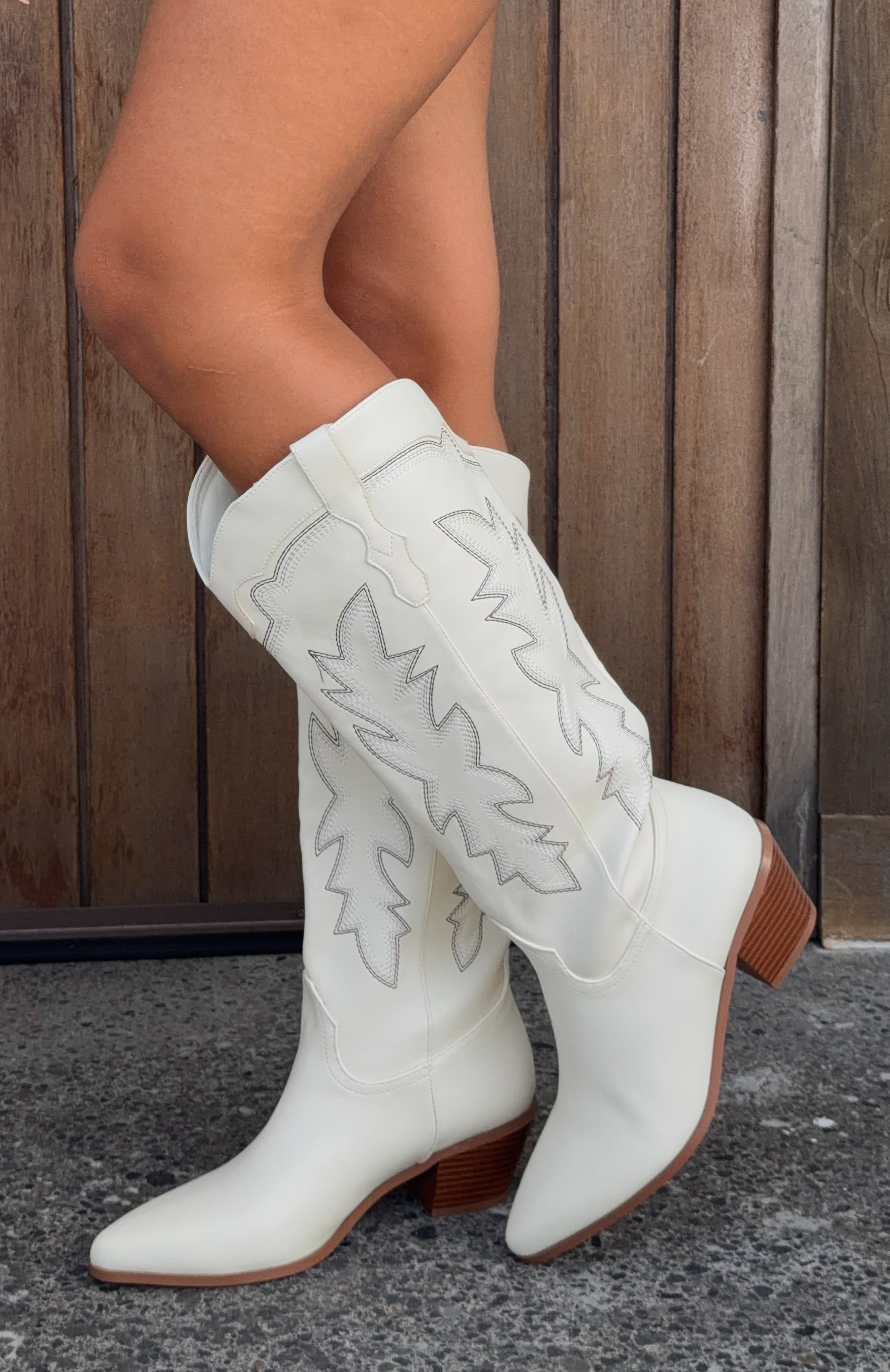 Briar Knee High Cowboy Boots Cream