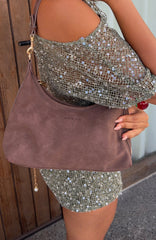 Jane Shoulder Bag Chocolate Faux Suede