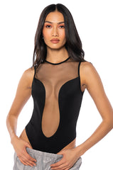 WHO ME MESH INSERT SLEEVELESS CREW NECK BODYSUIT