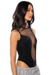 WHO ME MESH INSERT SLEEVELESS CREW NECK BODYSUIT