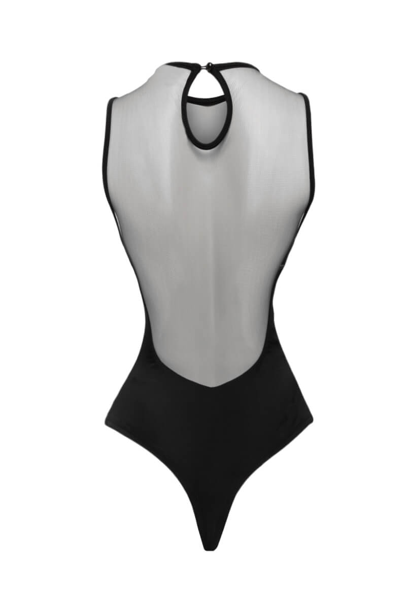 WHO ME MESH INSERT SLEEVELESS CREW NECK BODYSUIT