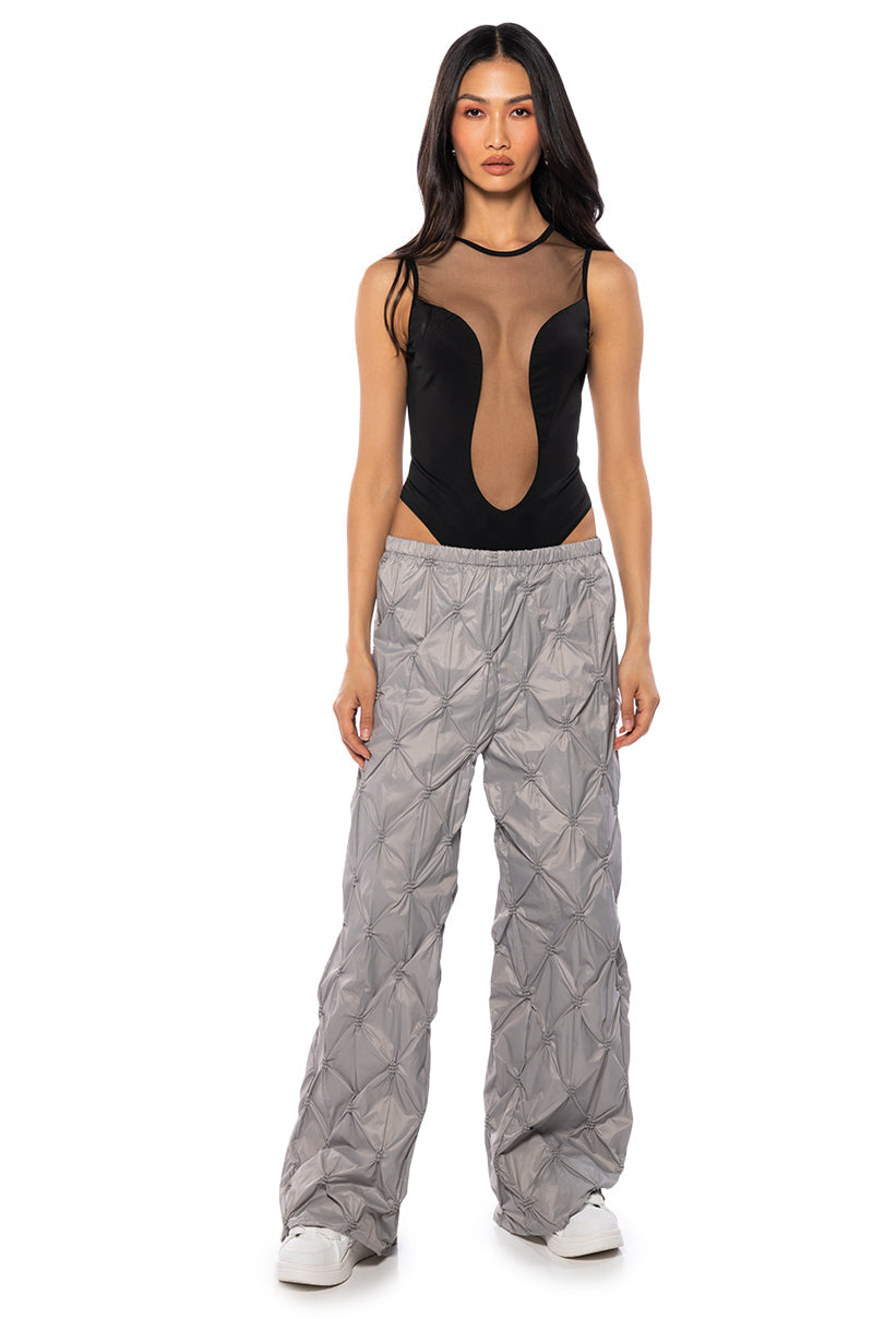 WHO ME MESH INSERT SLEEVELESS CREW NECK BODYSUIT