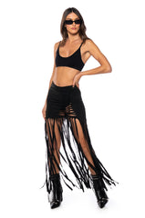 WILD THOUGHTS FRINGED MAXI CUTOUT SKIRT