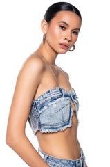 WORTH IT DENIM BANDEAU TOP