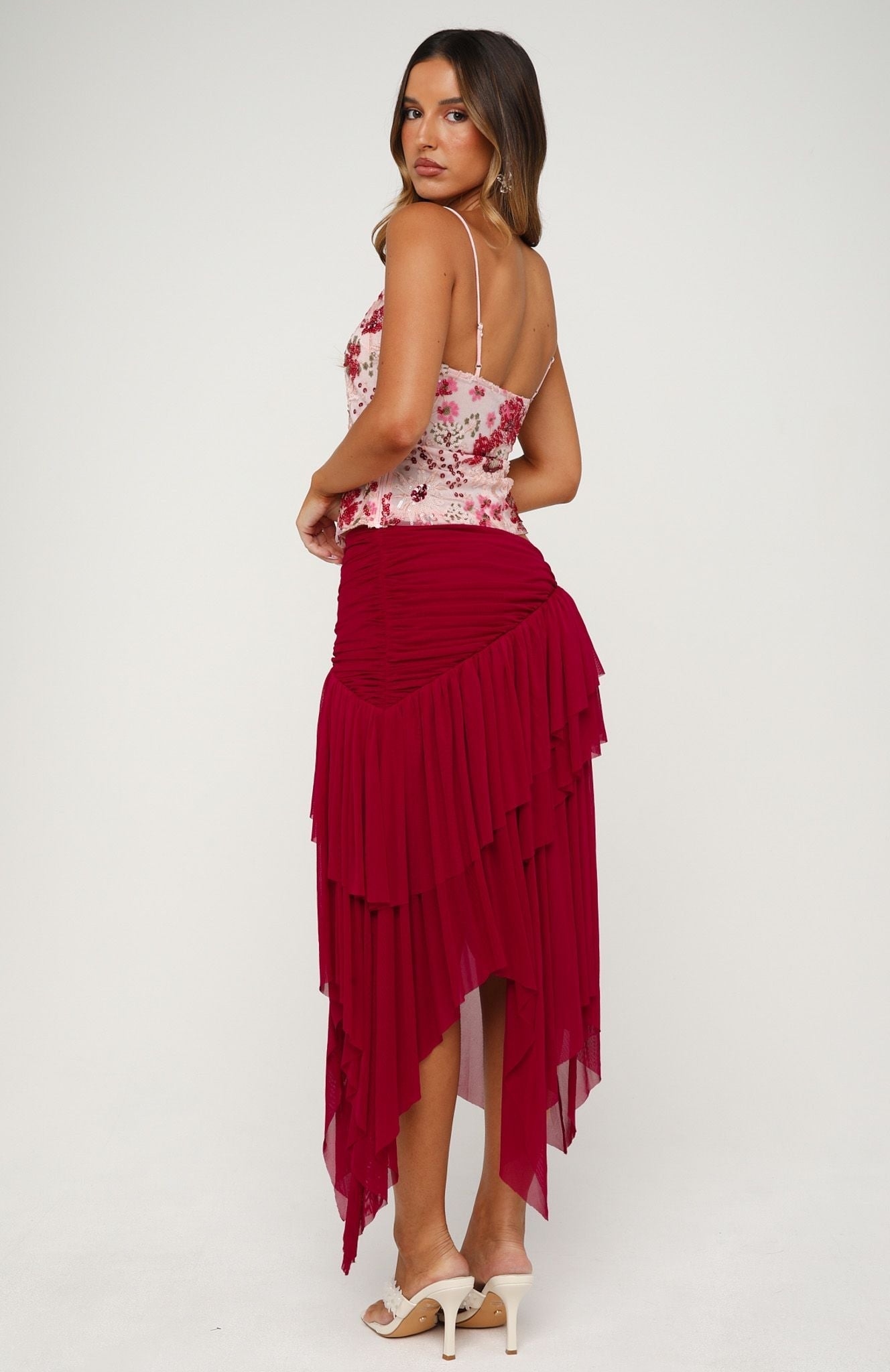 Cascade Around Me Midi Skirt Dragonfruit
