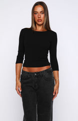 Soft Focus 3/4 Sleeve Top Black