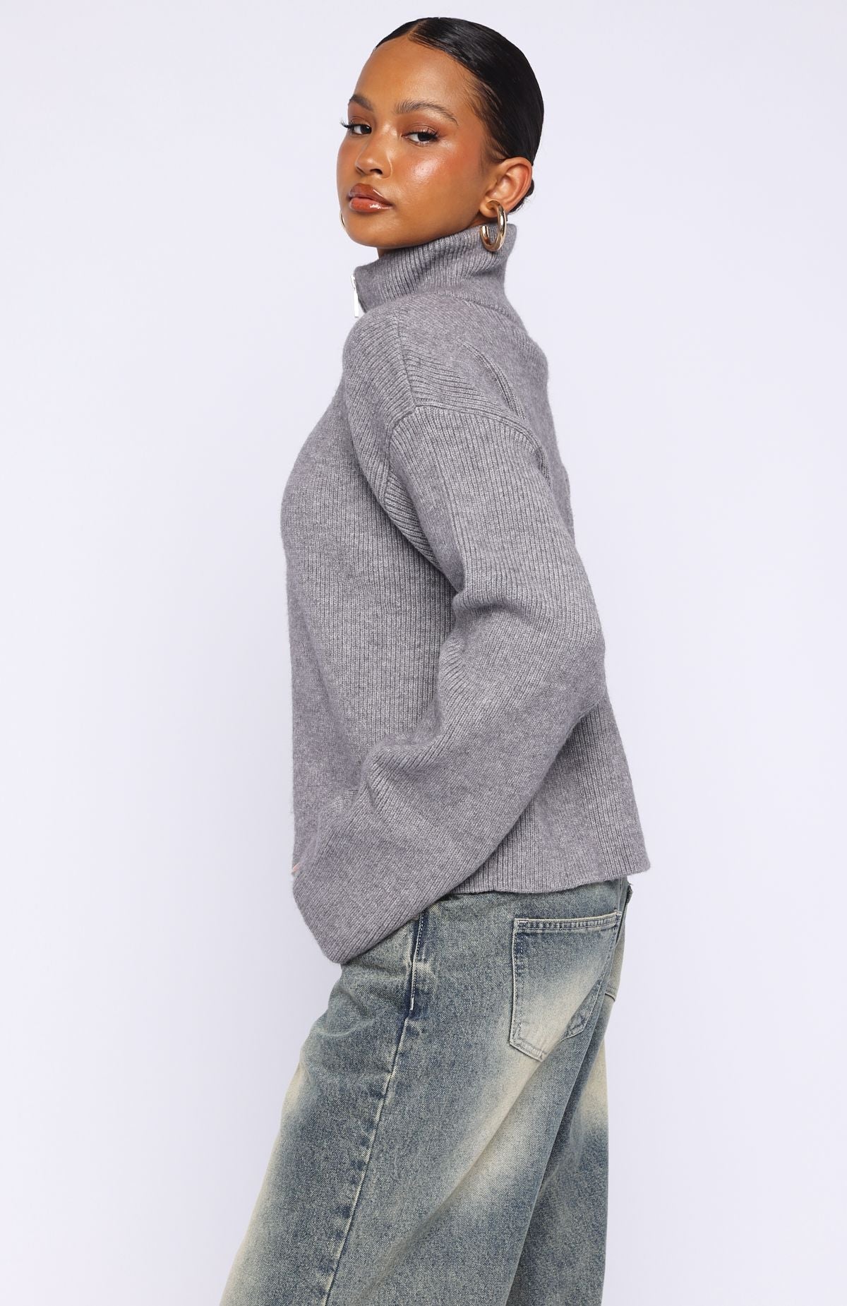 Violetta Zip Knit Cardigan Smokey Grey