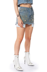 Y2K RHINESTONE MINI DENIM SKIRT
