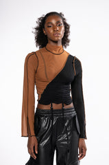 YIN AND YANG LONG SLEEVE MESH TURTLENECK TOP