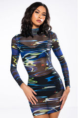 YONA MESH LONG SLEEVE MINI DRESS