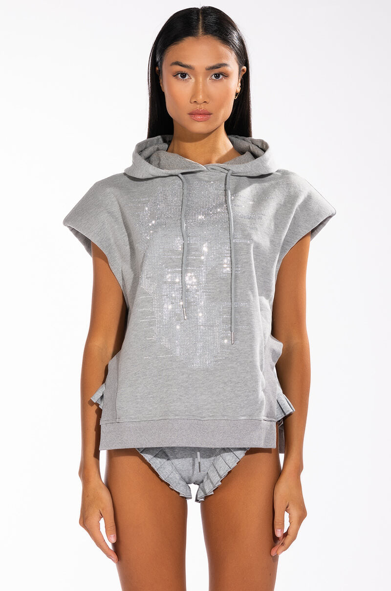 YOU AND ME SLEEVELESS EMBELLISHED HOODIE