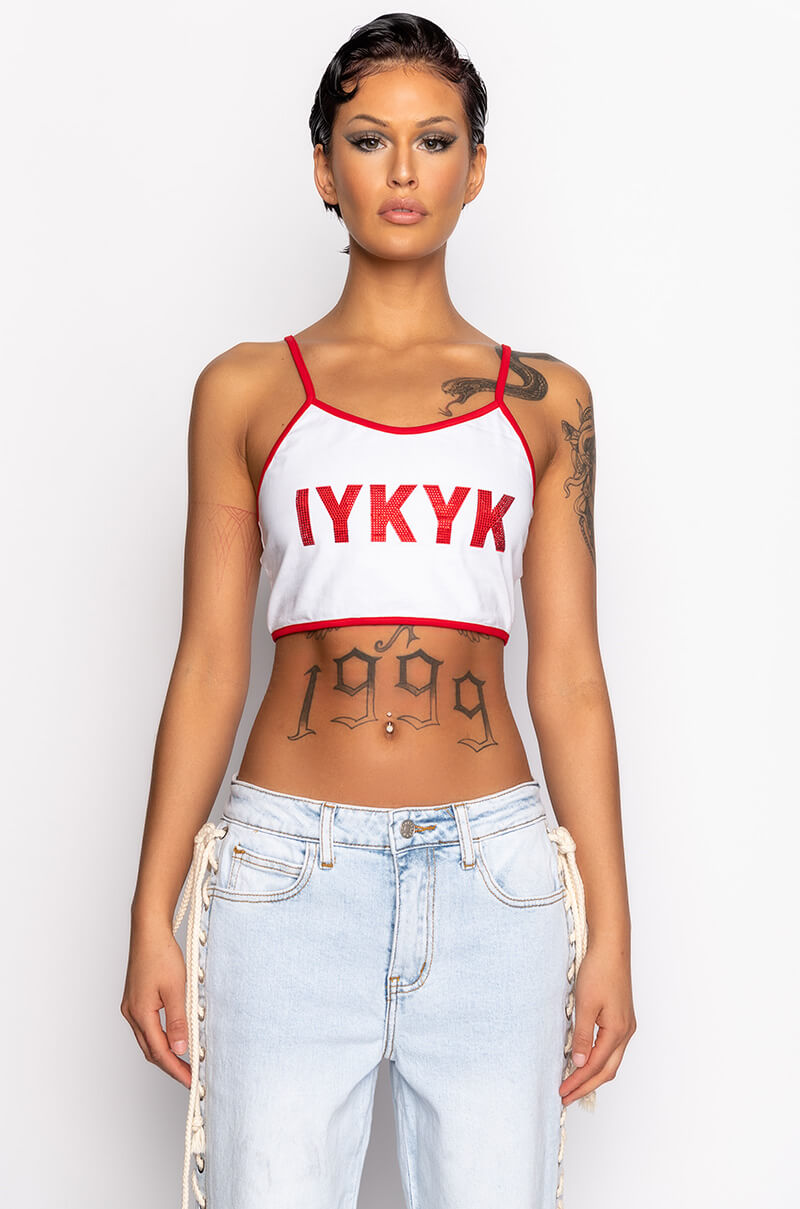 YOU KNOW YOU KNOW EMBELLISHED CROP TOP