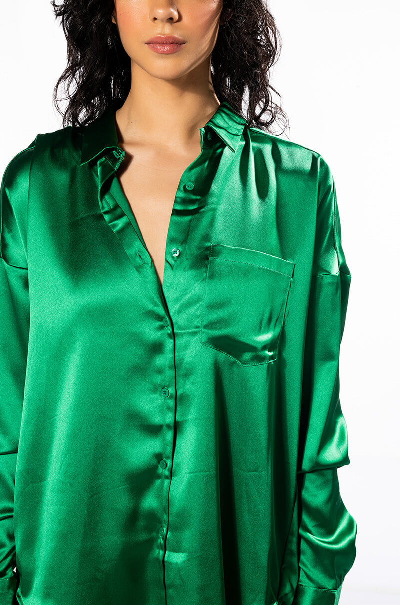 YOU WISH SATIN LONG SLEEVE BUTTON DOWN TOP