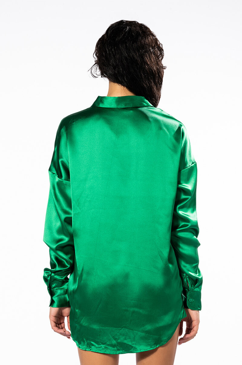 YOU WISH SATIN LONG SLEEVE BUTTON DOWN TOP