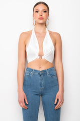 YOUR PLACE OR MINE SATIN HALTER BRALETTE