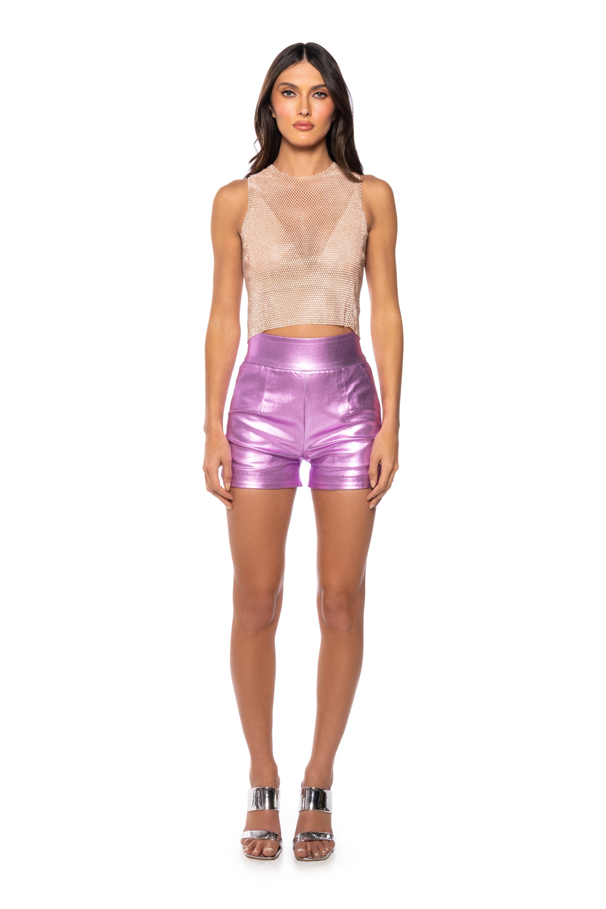 ZELDA RHINESTONE MESH SLEEVELESS TOP IN BLUSH PINK