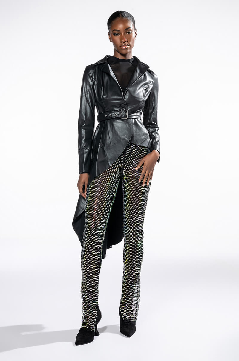 ZENDAYA PLEATHER HI LO TRENCH JACKET
