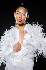 ZSA ZSA ALL OVER FEATHER BUTTON DOWN BLOUSE