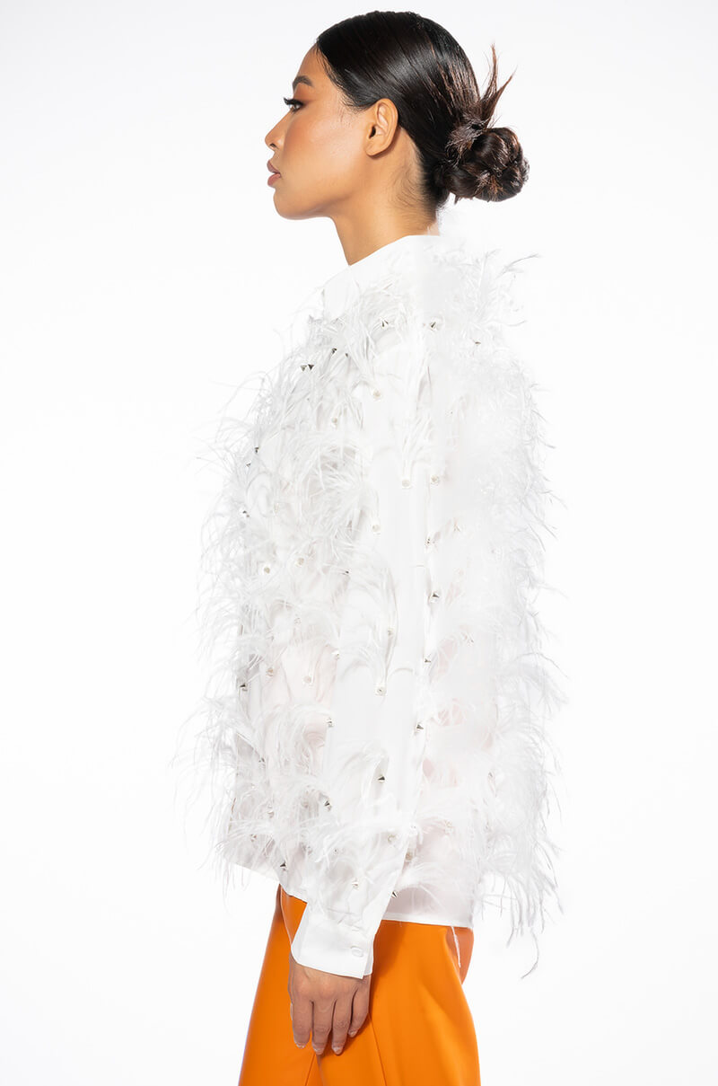 ZSA ZSA ALL OVER FEATHER BUTTON DOWN BLOUSE